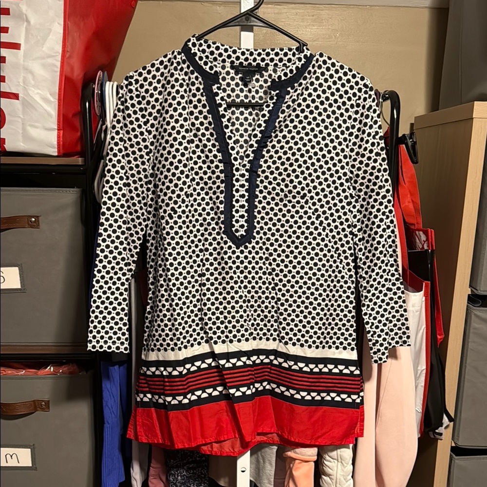 Tommy Hilfiger Oversized 3/4 Sleeve Tunic Top Sz Small Red White Blue
